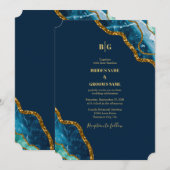 Blauw- en goudgetijden Glitter Wedding Kaart (Voorkant / Achterkant)