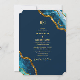 Blauw- en goudgetijden Glitter Wedding Kaart