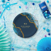 Blauw- en goudgetijden Glitter Wedding Papieren Bordje (Feest)