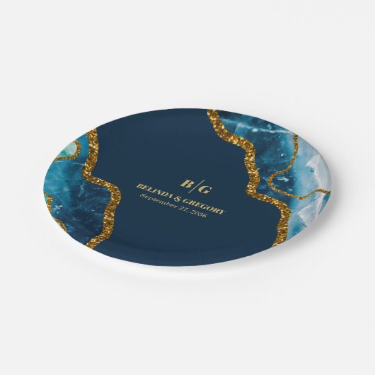 Blauw- en goudgetijden Glitter Wedding Papieren Bordje (Gekanteld)