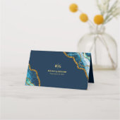 Blauw- en goudgetijden Glitter Wedding Plaatskaartje (Achterkant)