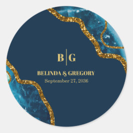 Blauw- en goudgetijden Glitter Wedding Ronde Sticker