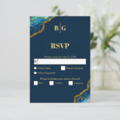 Blauw- en goudgetijden Glitter Wedding RSVP Kaartje (Staand voorkant)