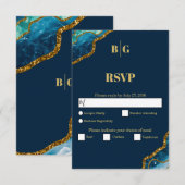 Blauw- en goudgetijden Glitter Wedding RSVP Kaartje (Voorkant / Achterkant)