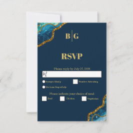 Blauw- en goudgetijden Glitter Wedding RSVP Kaartje