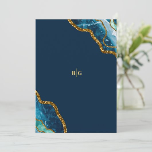 Blauw- en goudgetijden Glitter Wedding Save The Date (Staand voorkant)