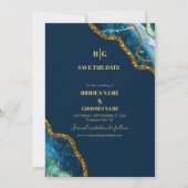Blauw- en goudgetijden Glitter Wedding Save The Date (Achterkant)