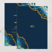 Blauw- en goudgetijden Glitter Wedding Save The Date (Voorkant / Achterkant)