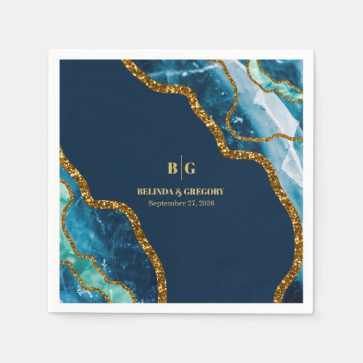 Blauw- en goudgetijden Glitter Wedding Servet (Voorkant)