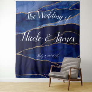 Blauw- en goudglansblauw Modern Glam minimal bruil Wandkleed