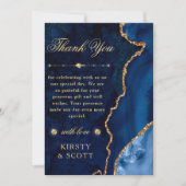 Blauw en goudglitter Agate en marmer Wedding Bedankkaart (Voorkant)