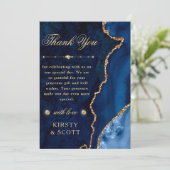 Blauw en goudglitter Agate en marmer Wedding Bedankkaart (Staand voorkant)