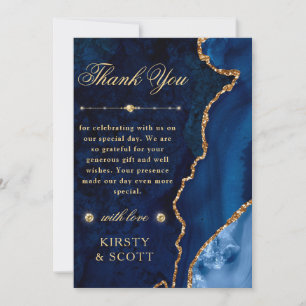 Blauw en goudglitter Agate en marmer Wedding Bedankkaart