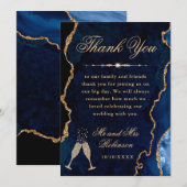 Blauw en goudglitter Agate & Marble Wedding Bedankkaart (Voorkant / Achterkant)