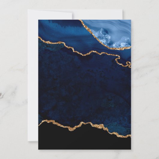 Blauw en goudglitter Agate & Marble Wedding Kaart (Achterkant)