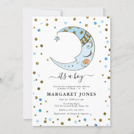 Blauw en goudglitter Confetti Moon Baby shower Kaart