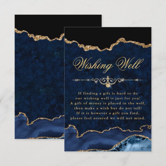 Blauw en goudglitter marmer Agate Wishing well Informatiekaartje (Voorkant / Achterkant)