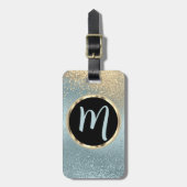 Blauw en goudglitter - Monogram Bagagelabel (Voorkant verticaal)