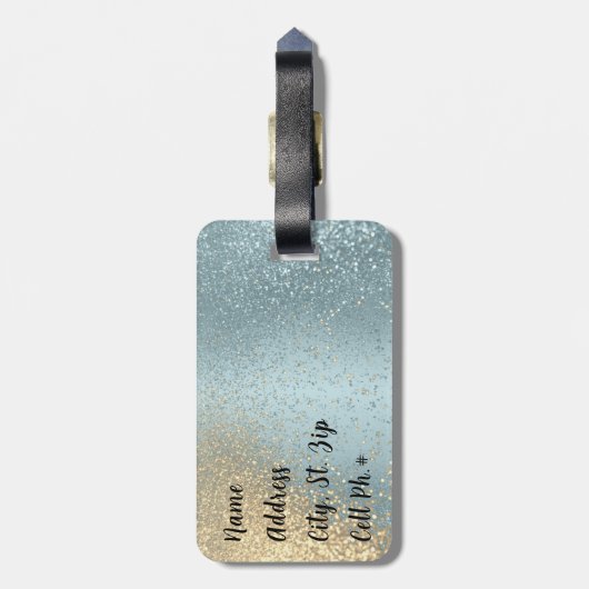 Blauw en goudglitter - Monogram Bagagelabel (Achterkant verticaal)