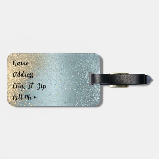 Blauw en goudglitter - Monogram Bagagelabel (Achterkant horizontaal)