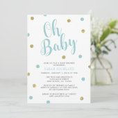 Blauw en goudglitter Oh Baby shower Kaart (Staand voorkant)