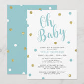 Blauw en goudglitter Oh Baby shower Kaart (Voorkant / Achterkant)