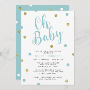Blauw en goudglitter Oh Baby shower Kaart