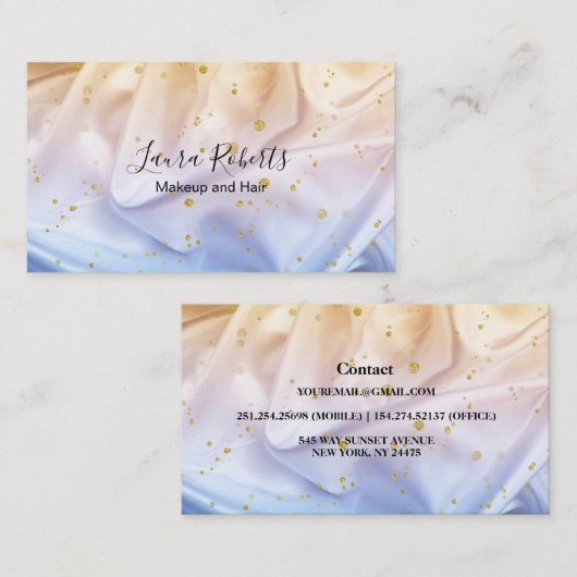 Blauw en goudglitter visitekaartje (Voorkant / Achterkant)