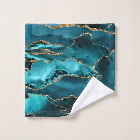 Blauw- en goudglitteragaat bad handdoek (Wasdoekje)