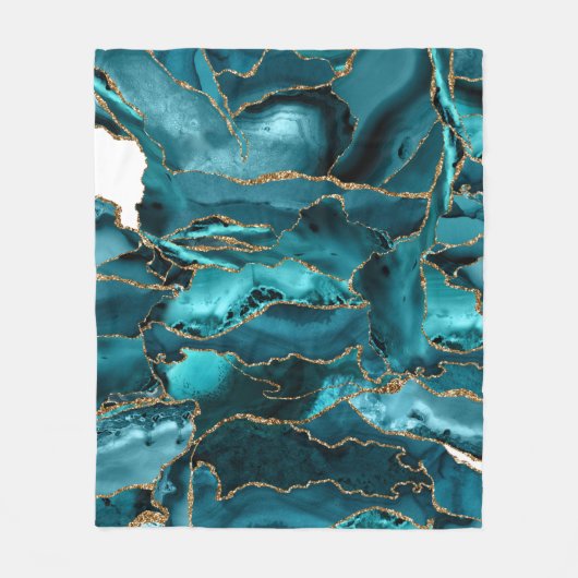 Blauw- en goudglitteragaat fleece deken (Voorkant)