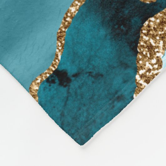 Blauw- en goudglitteragaat fleece deken (Hoek)