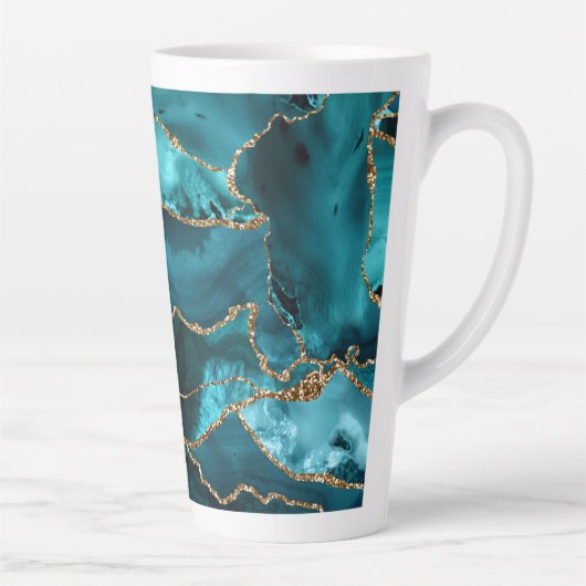 Blauw- en goudglitteragaat latte mok (Rechts)