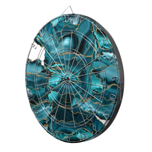 Blauw en goudglitteraglaat dartbord (Voorkant Rechts)