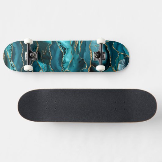 Blauw en goudglitteraglaat persoonlijk skateboard (Horizontaal)