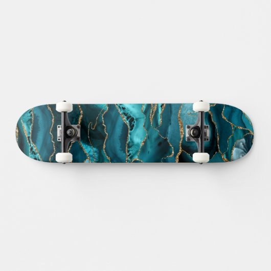 Blauw en goudglitteraglaat persoonlijk skateboard (Horizontaal)