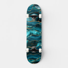 Blauw en goudglitteraglaat persoonlijk skateboard