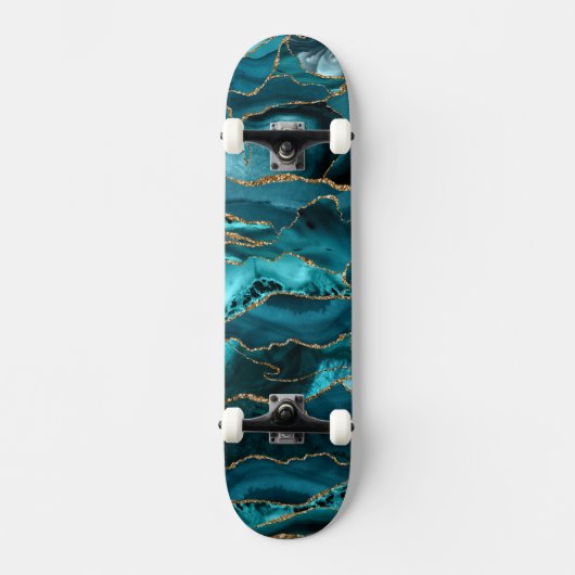 Blauw en goudglitteraglaat persoonlijk skateboard (Voorkant)
