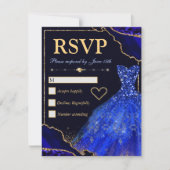 Blauw- en goudglittergewas en dresse zweet-zestien RSVP kaartje (Voorkant)