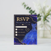 Blauw- en goudglittergewas en dresse zweet-zestien RSVP kaartje (Staand voorkant)