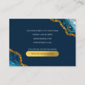 Blauw en goudgrijs Geode Glitter Monogram Marmer Visitekaartje (Achterkant)