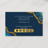 Blauw en goudgrijs Geode Glitter Monogram Marmer Visitekaartje (Achterkant)