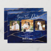 Blauw en goudgrijs modern huwelijk sparen de datum (Voorkant / Achterkant)