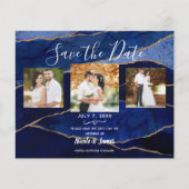 Blauw en goudgrijs modern huwelijk sparen de datum (Voorkant)