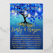 Blauw en goudharen bladerbladeren van de gouden ol folie uitnodiging (Voorkant)