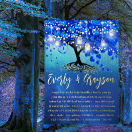 Blauw en goudharen bladerbladeren van de gouden ol folie uitnodiging