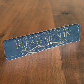 Blauw- en goudinformatiedrukbord naambordje (Zijkant)