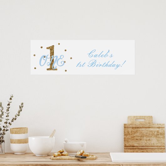 Blauw- en goudjongens Eén 1-jarige feestdag Poster (Keuken)