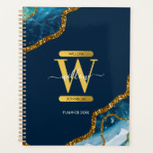 Blauw- en goudkanton Glitter Monogram Planner (Voorkant)