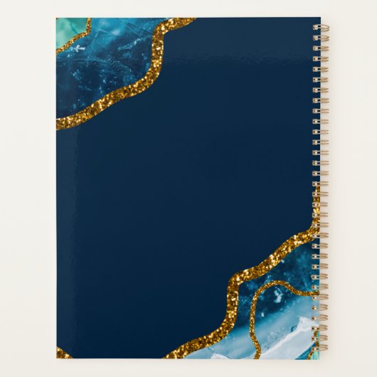 Blauw- en goudkanton Glitter Monogram Planner (Achterkant)