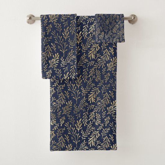 Blauw en goudkleurig Abstract deco verliest patroo Bad Handdoek (Insitu)